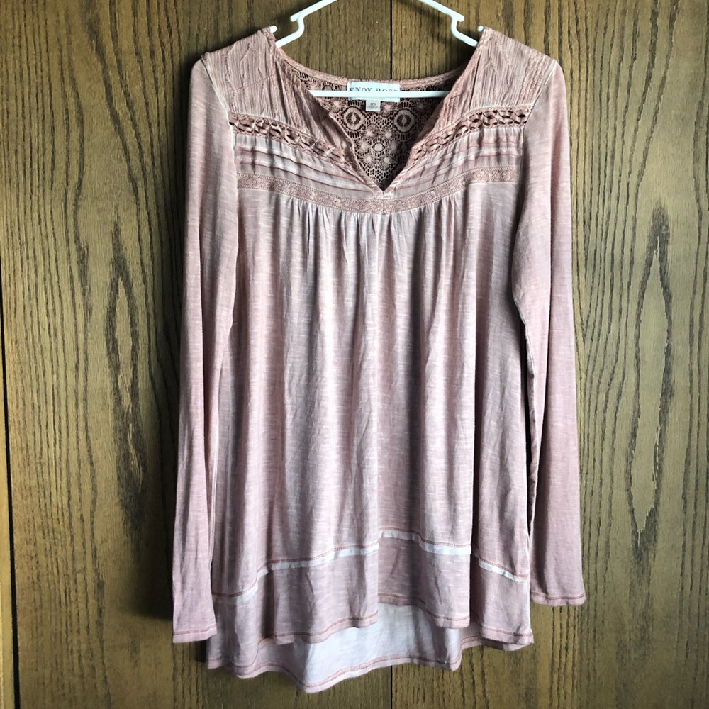 Blush lagenlook women’s v-neck semi-sheer long sleeve lace tunic top size XS